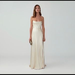 Fame & Partners Strappy Draped Gown in Ivory